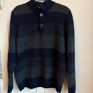 L.L. Bean 100% Lambswool Sweater Mens L Quarter Button Blue Gray Henley Pullover